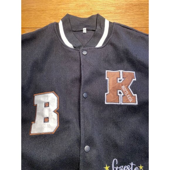 Graffiti Puzzle Bomber Jacket Black & White Varsity Style - Picture 2 of 6